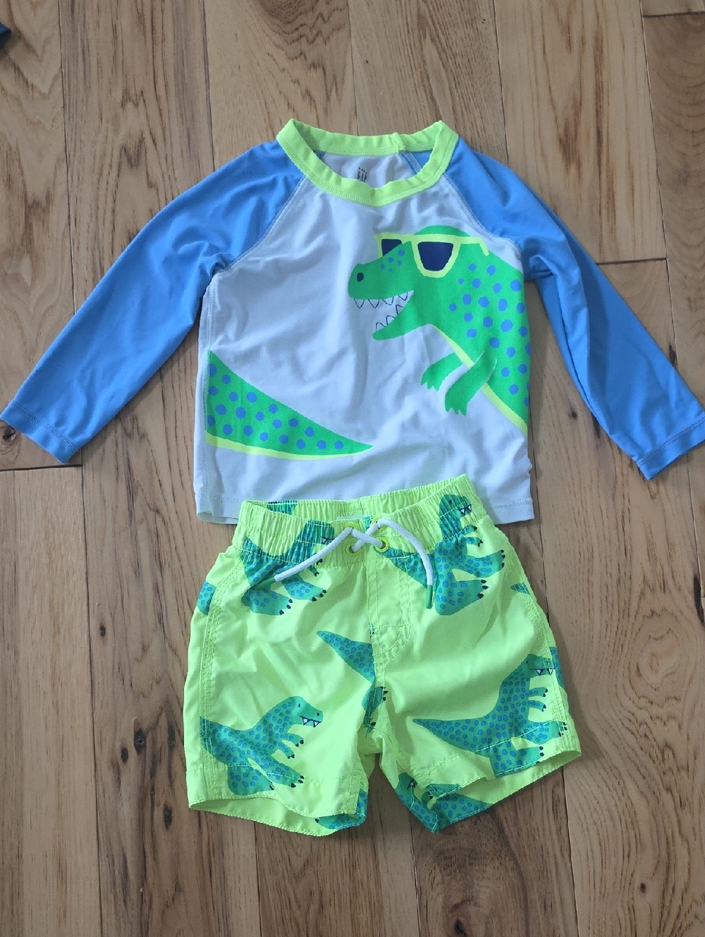 Baby GAP Neon Green & Blue Dino Rash Guard Swim Set